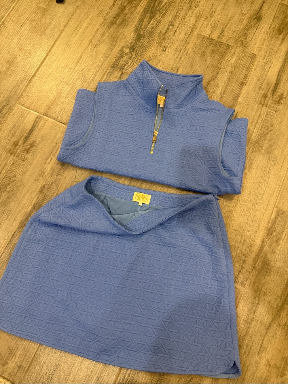 Blue Quilted Mini Skirt - Women's Stylish A-Line - Picture 2 of 5